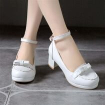 2 Inch Ankle Strap Bowknot Shallow Round Toe Pump-1451