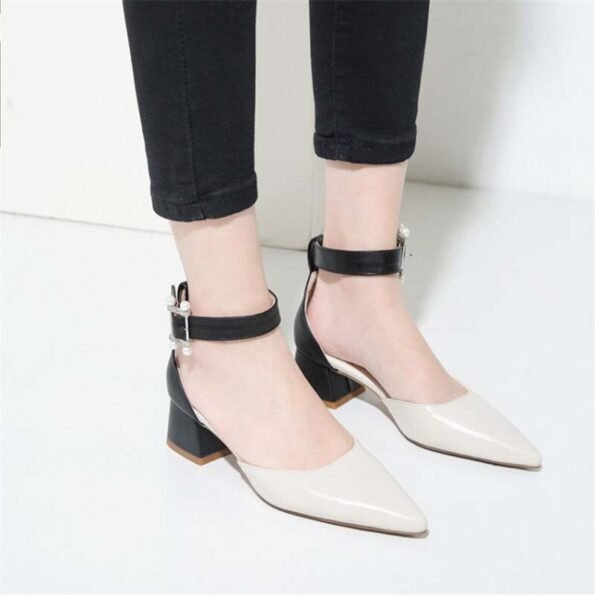 2 Inch Chunky Square Ankle Strap Pointed Toe Sandal-1479