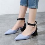 2 Inch Chunky Square Ankle Strap Pointed Toe  Sandal-0