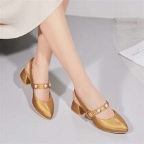 2 Inch Pointed Toe Chunky PU Leather Sandal-0