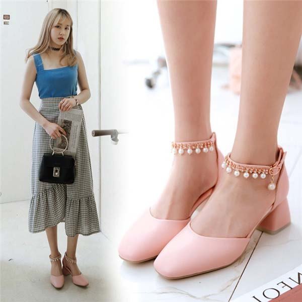 2 Inch Chunky Sweet String Beads Ankle Strap Sandal