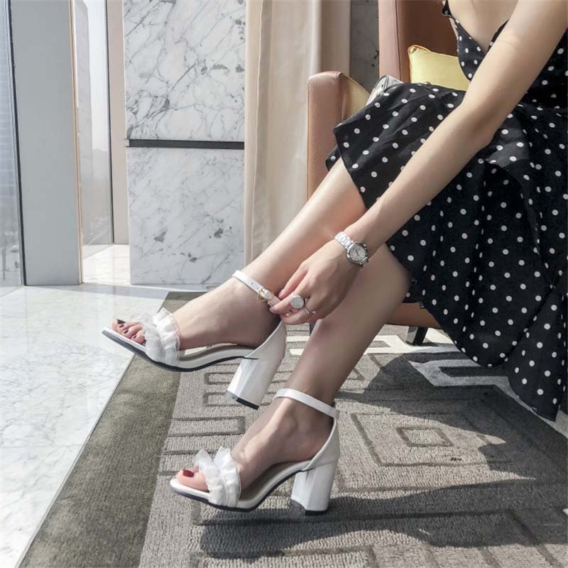 2.8 Inch Sweet Lolita Ruffles Ankle Strap Sandal