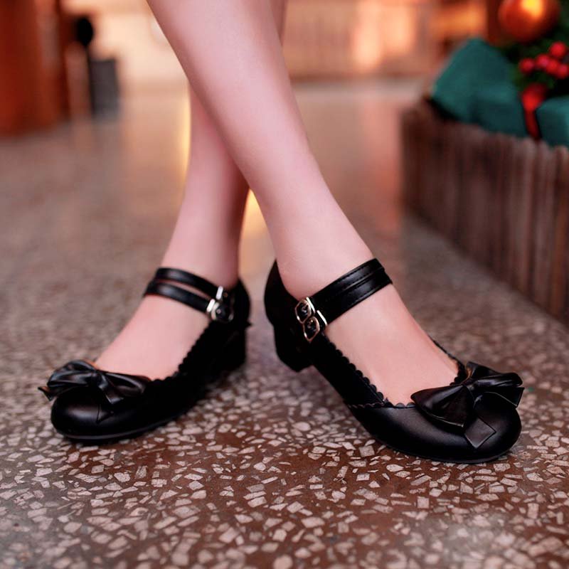 1.5 Inch Sweet Lolita Bow Strap Buckle Pump