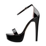 4.7 Inch Patent Leather Ankle Buckle Strap Sandal-0