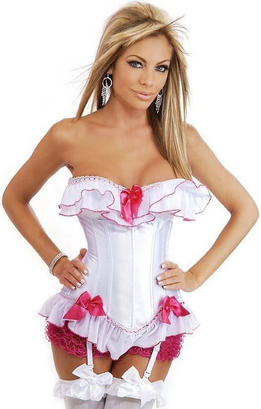 Shiny Satin Vertical Stripes Bridal Overust Corset