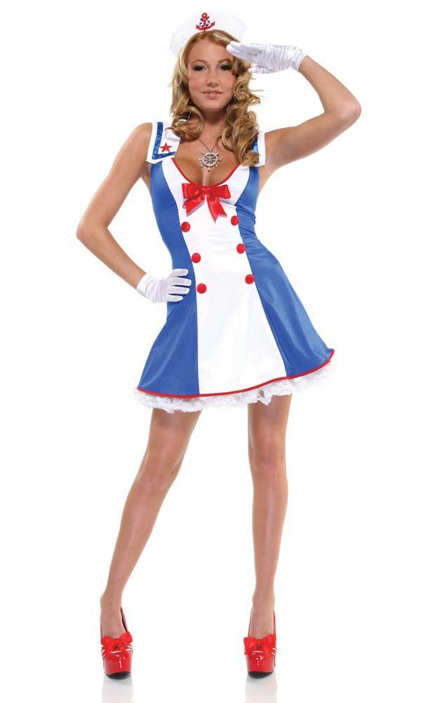 Dot Bow Sea Sailor Cosplay Dress Costume With Gloves