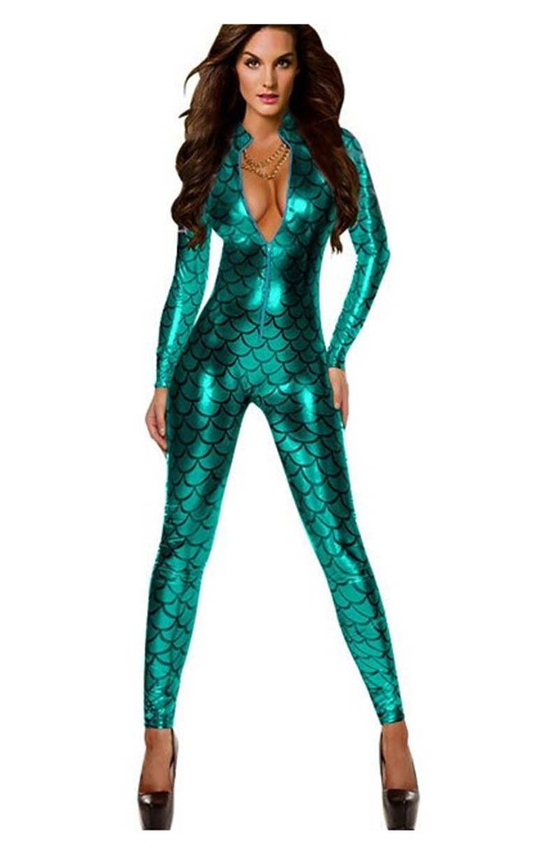 Vinyl Leather Shiny Metallic Latex Mermaid Catsuit