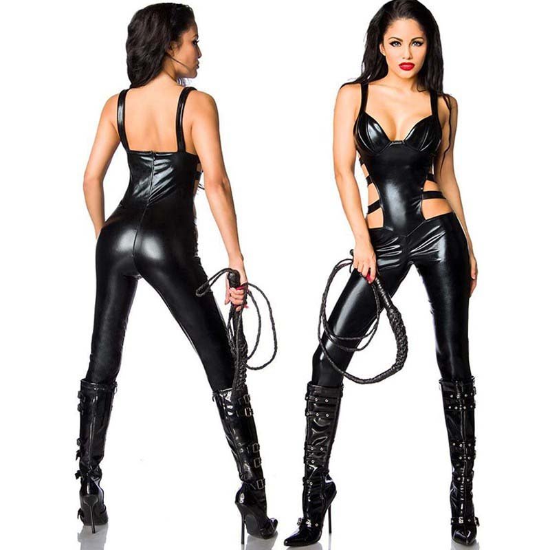 Wetlook Devil Fairy Vinyl Leather Overall Shiny Cut Out Catsuit