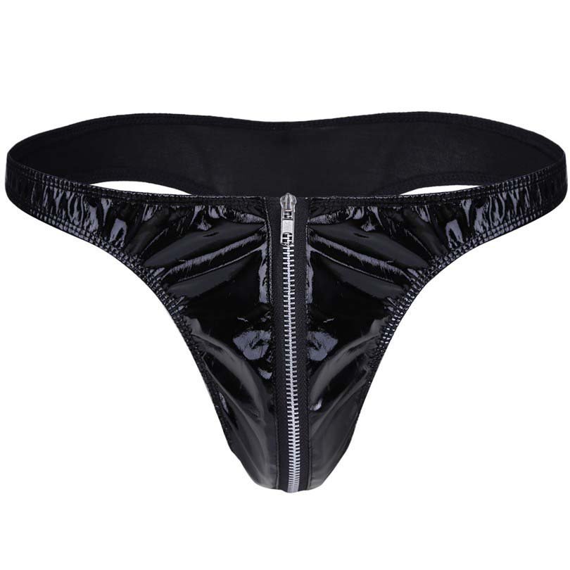 Zipper Low Rise Patent Leather Exotic Briefs Underwear G-String Thongs