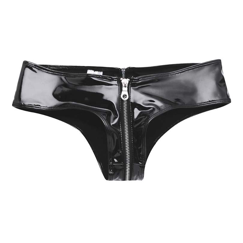 Patent Leather Open Crotch Latex Panties Wet Look Zipper Briefs