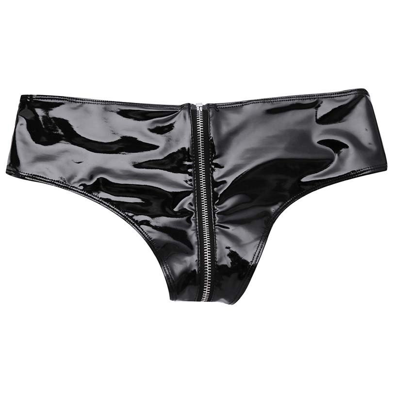 Patent Leather Open Crotch Latex Panties Wet Look Zipper Briefs