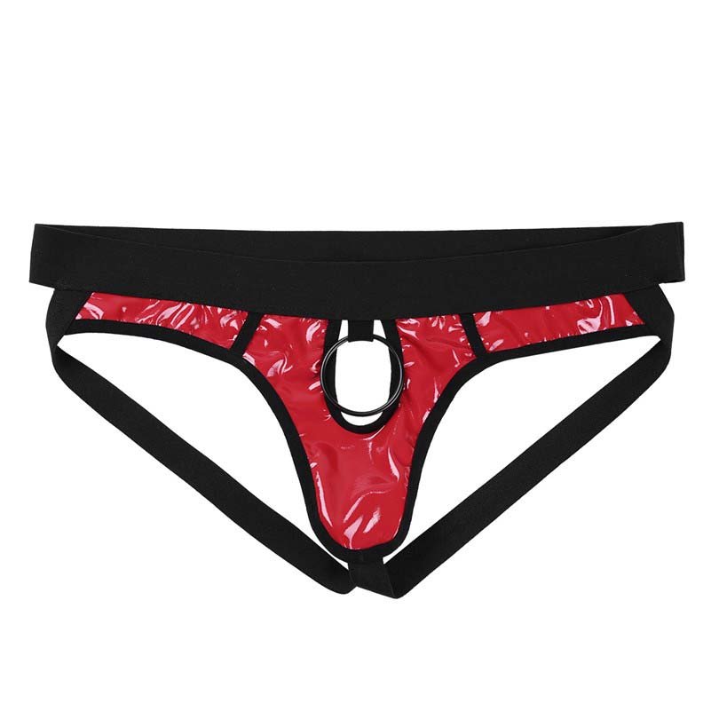 Faux Leather Sissy Jockstrap Hollow Out Exotic Thongs and G-strings