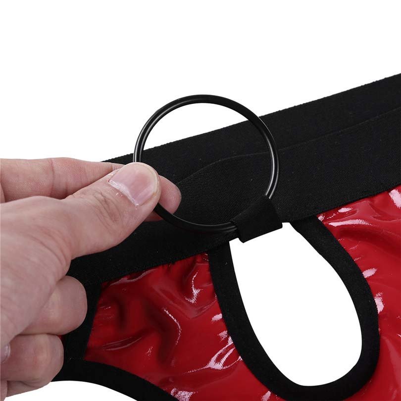 Faux Leather Sissy Jockstrap Hollow Out Exotic Thongs and G-strings