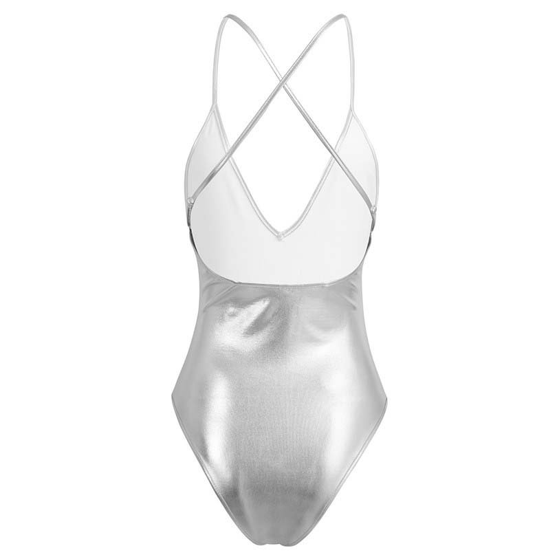 Shiny Metallic Stretchy Monokini Bodycon High Cut Dance Leotard