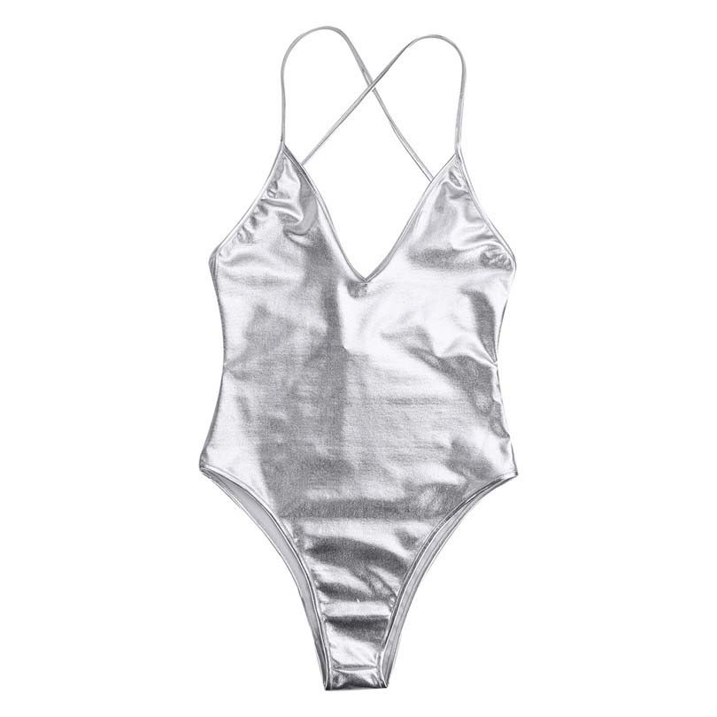 Shiny Metallic Stretchy Monokini Bodycon High Cut Dance Leotard