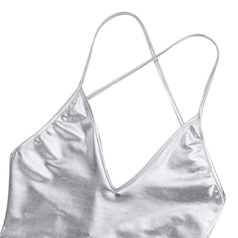 Shiny Metallic Stretchy Monokini Bodycon High Cut Dance Leotard