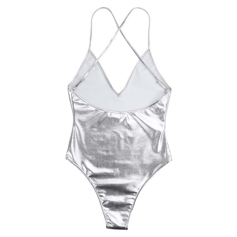 Shiny Metallic Stretchy Monokini Bodycon High Cut Dance Leotard