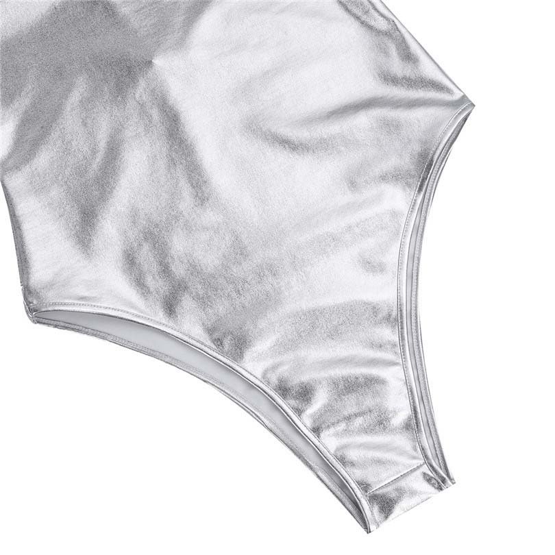 Shiny Metallic Stretchy Monokini Bodycon High Cut Dance Leotard