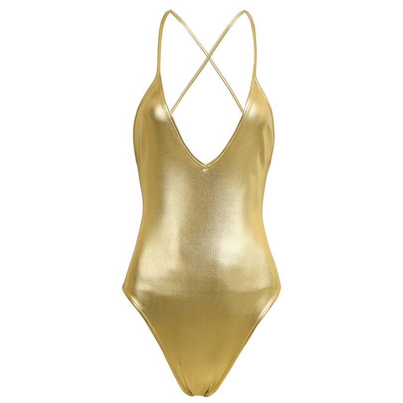 Shiny Metallic Stretchy Monokini Bodycon High Cut Dance Leotard