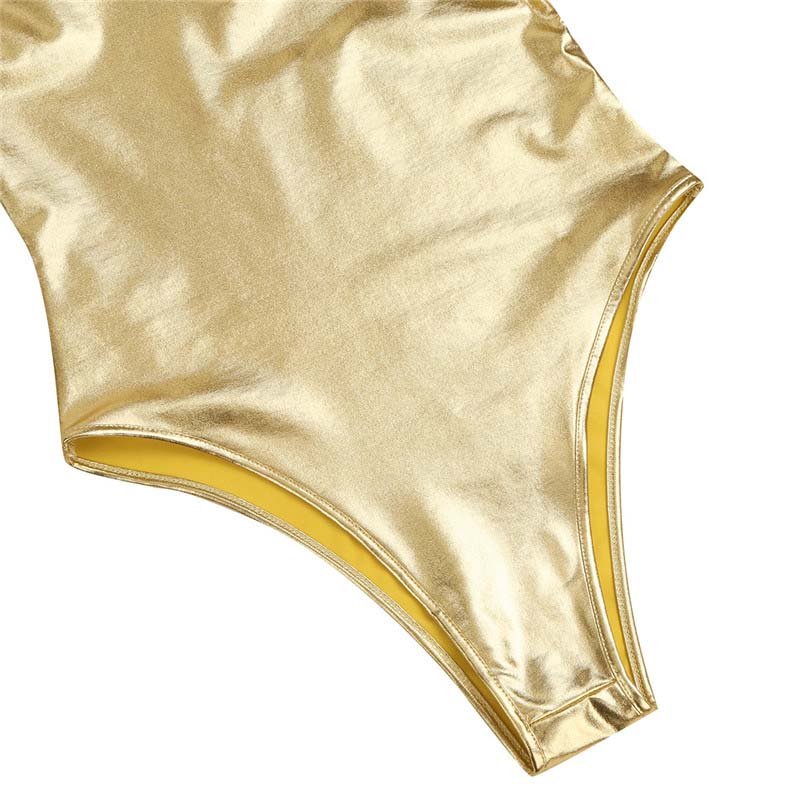 Shiny Metallic Stretchy Monokini Bodycon High Cut Dance Leotard