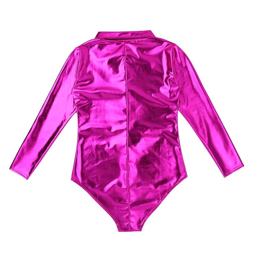 Wet Look Patent Leather Exotic Long-Sleeve Zipper Bodysuit