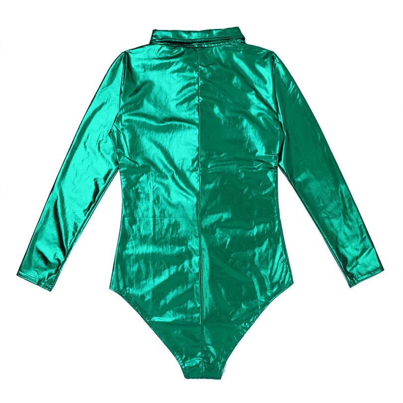 Wet Look Patent Leather Exotic Long-Sleeve Zipper Bodysuit