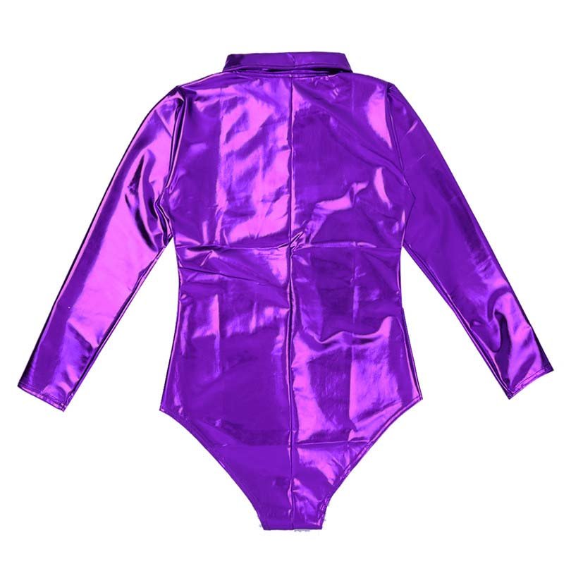 Wet Look Patent Leather Exotic Long-Sleeve Zipper Bodysuit