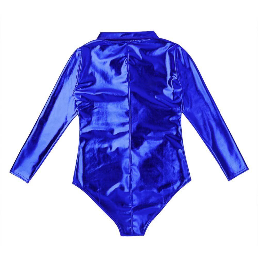 Wet Look Patent Leather Exotic Long-Sleeve Zipper Bodysuit