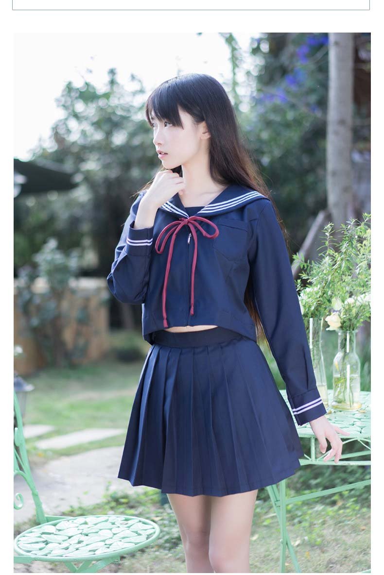 Navy Sailor Suit With Zipper JK Uniforms Pleated Skirt