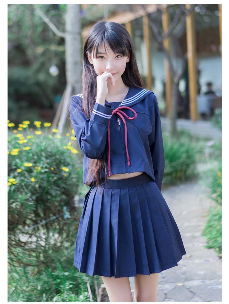 Navy Sailor Suit With Zipper JK Uniforms Pleated Skirt