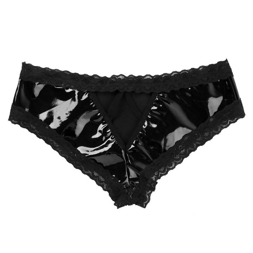 Low-Rise Wet Look Patent Leather Briefs Exotic Underwear Latex Panties