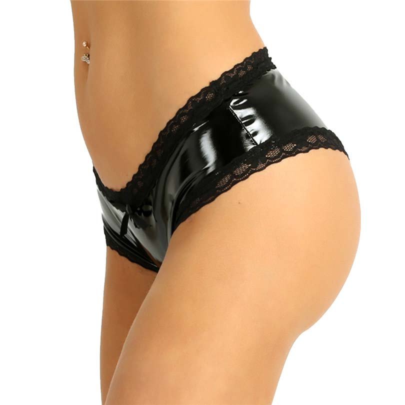 Low-Rise Wet Look Patent Leather Briefs Exotic Underwear Latex Panties