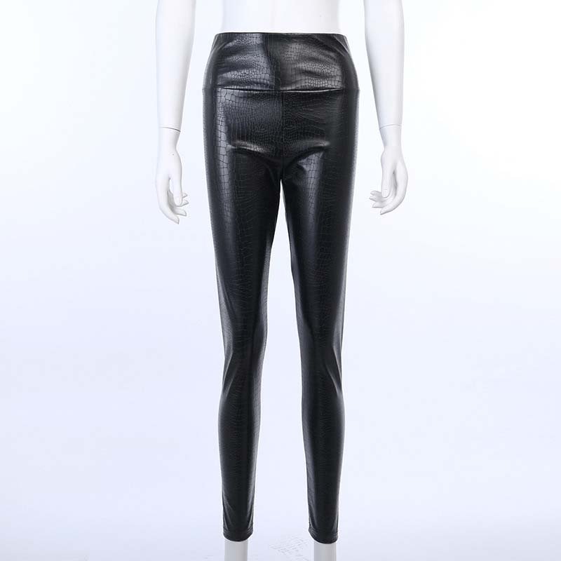 Faux Leather 2 Piece Set Casual Black High Waist Pencil Pant