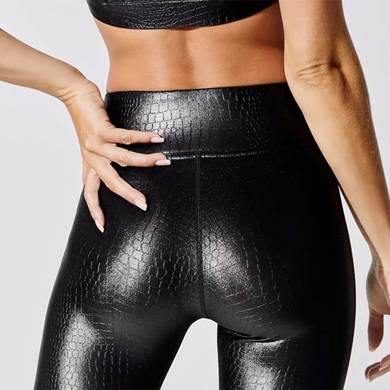 Faux Leather 2 Piece Set Casual Black High Waist Pencil Pant