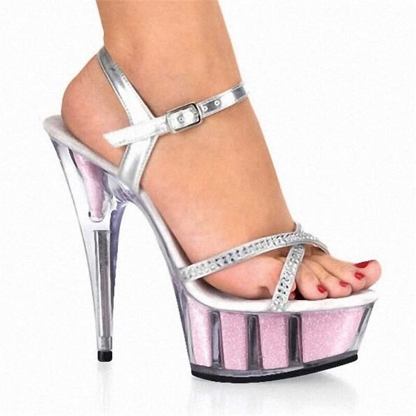 6 Inch Buckle Chunky Clear Crystal Sandal-0