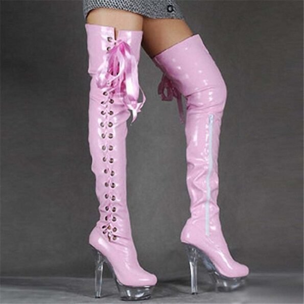 6 Inch Lacquer Leather Bandage Knee Boot-0