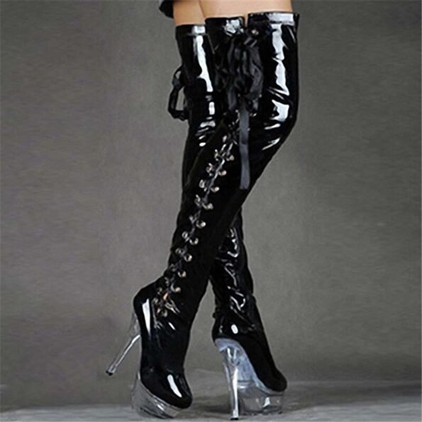 6 Inch Lacquer Leather Bandage Knee Boot-6980