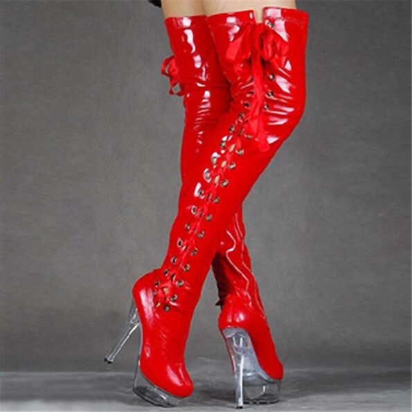 6 Inch Lacquer Leather Bandage Knee Boot-6981