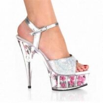 6 Inch PU Transparent Pumps Slip-On Flower Sandal-0