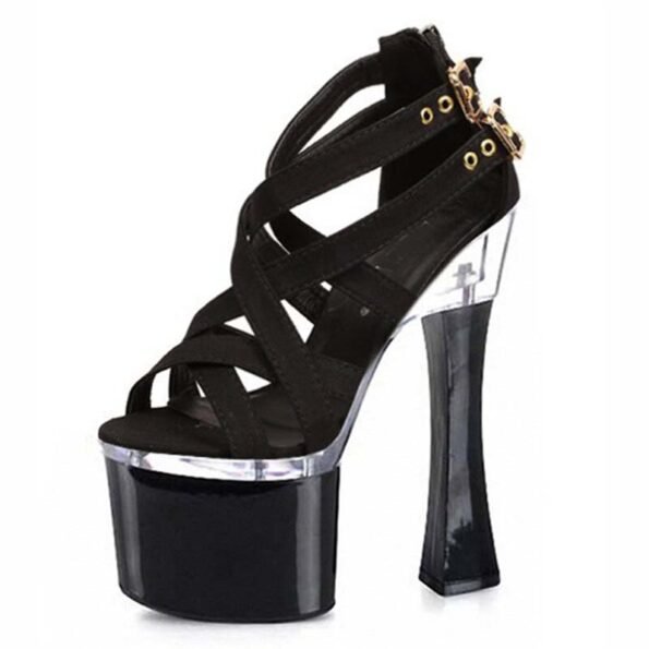 6 Inch Patent Leather Cross Line Buckle Sandal-7079