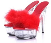 6 Inch Transparent Crystal Feather Slipper-7312