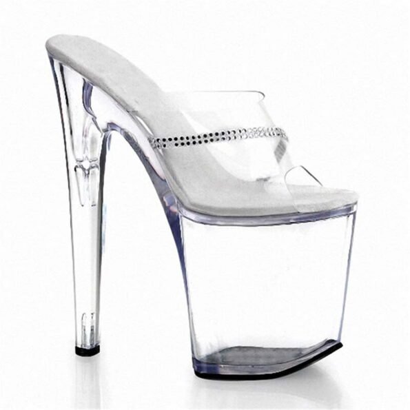 8 Inch Transparent Crystal Peep Toe Slipper-7659