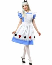 Adorable Blue and White Puff Sleeve Dress with Poker Apron-0