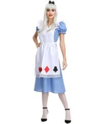 Adorable Blue and White Puff Sleeve Dress with Poker Apron-2768