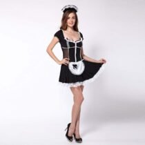 Black Erotic Cosplay Maid Dress With Headdress-0