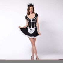 Black Erotic Cosplay Maid Dress With Headdress-2844