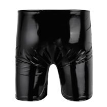 Black Latex Shiny Wetlook Leather Erotic Short Pants Open Penis Hole-4811