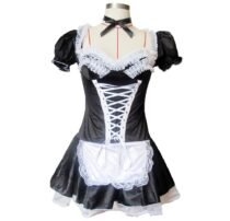 Black Short Lacing Bow-knotApron French Maid Dress-0