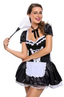 Black Short Lacing Bow-knotApron French Maid Dress-2853