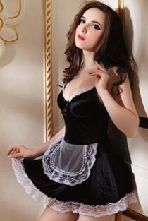 Black White French Maid Servant Dress With Apron-2873